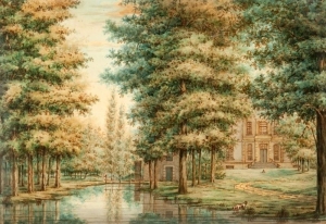 T08 Huize (Kasteel) Hackfort met watermolen bij Vorden, aquarel (1834)